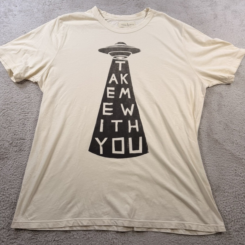 Imogene & Willie T-Shirt Mens XL Beige UFO Take Me With You Alien Tee Cotton